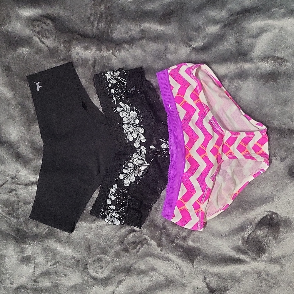 3 womens S panties underwear lot Victoria's Secret Pink black NWT cheeksters